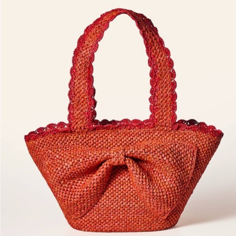 Burnt Red Woven Kate Spade Bow Tote Bag